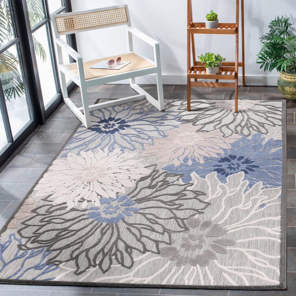 TEPIH ZA UNUTAR./VANJ. UPORAB 80/150 cm   plava, siva  Floral  - siva/plava, Lifestyle, tekstil/plastika (80/150cm)