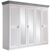 DREHTÜRENSCHRANK 253/210/64 cm,  in Grau, Weiß, 5-türig  - Weiß/Grau, ROMANTIK / LANDHAUS, Glas/Holz (253/210/64cm) - Boxxx