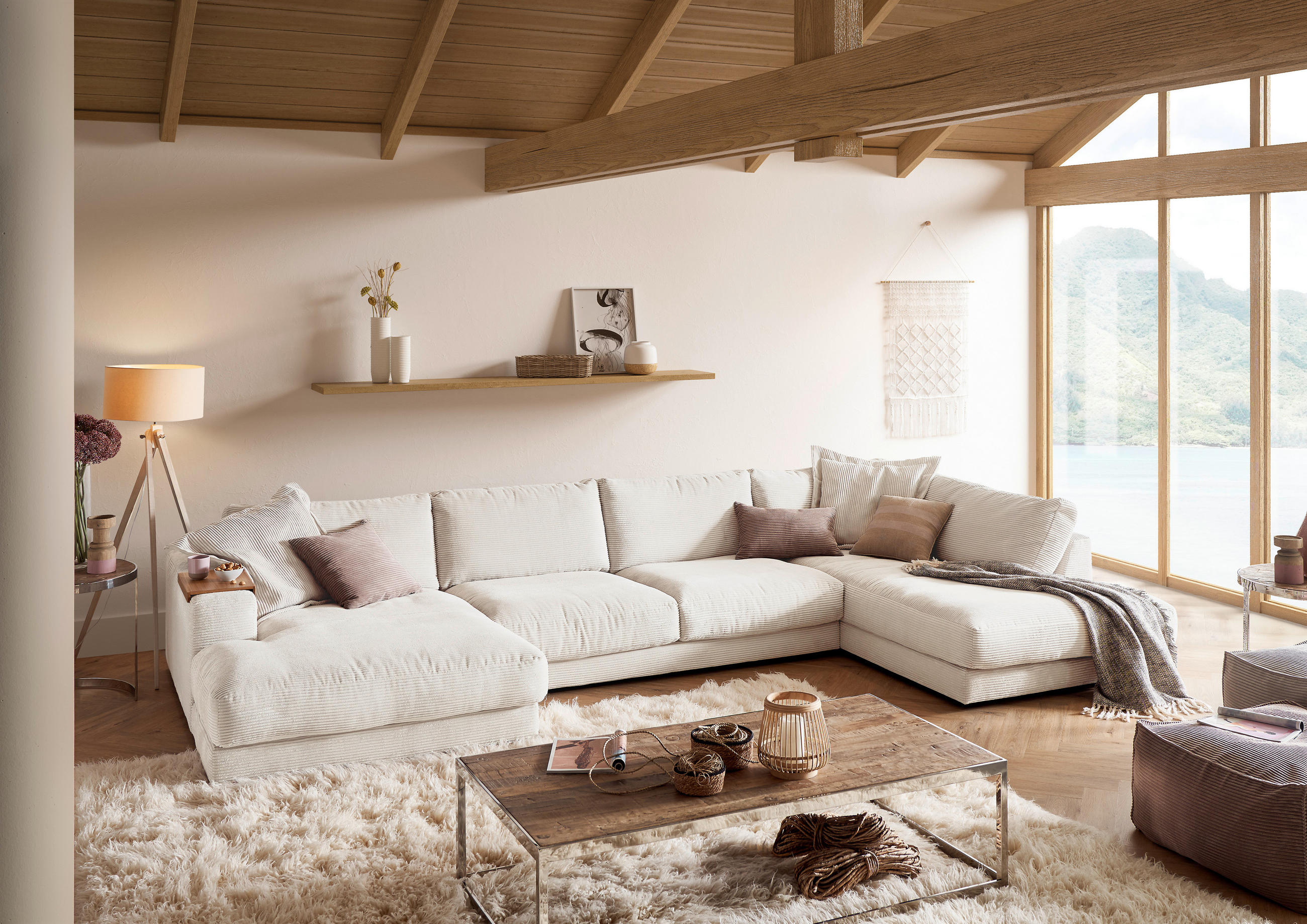 WOHNLANDSCHAFT in Cord Weiss  - Weiss/Schwarz, Design, Kunststoff/Textil (190/425/224cm) - Hom`in
