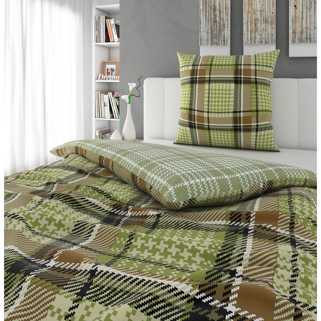 Thumbnail - Novel Wendebettwäsche Tweet me dogtooth, Grün, Textil, Karo, 155x220 cm, Grüner Punkt, Hohenstein, Oeko-Tex® Standard 10...