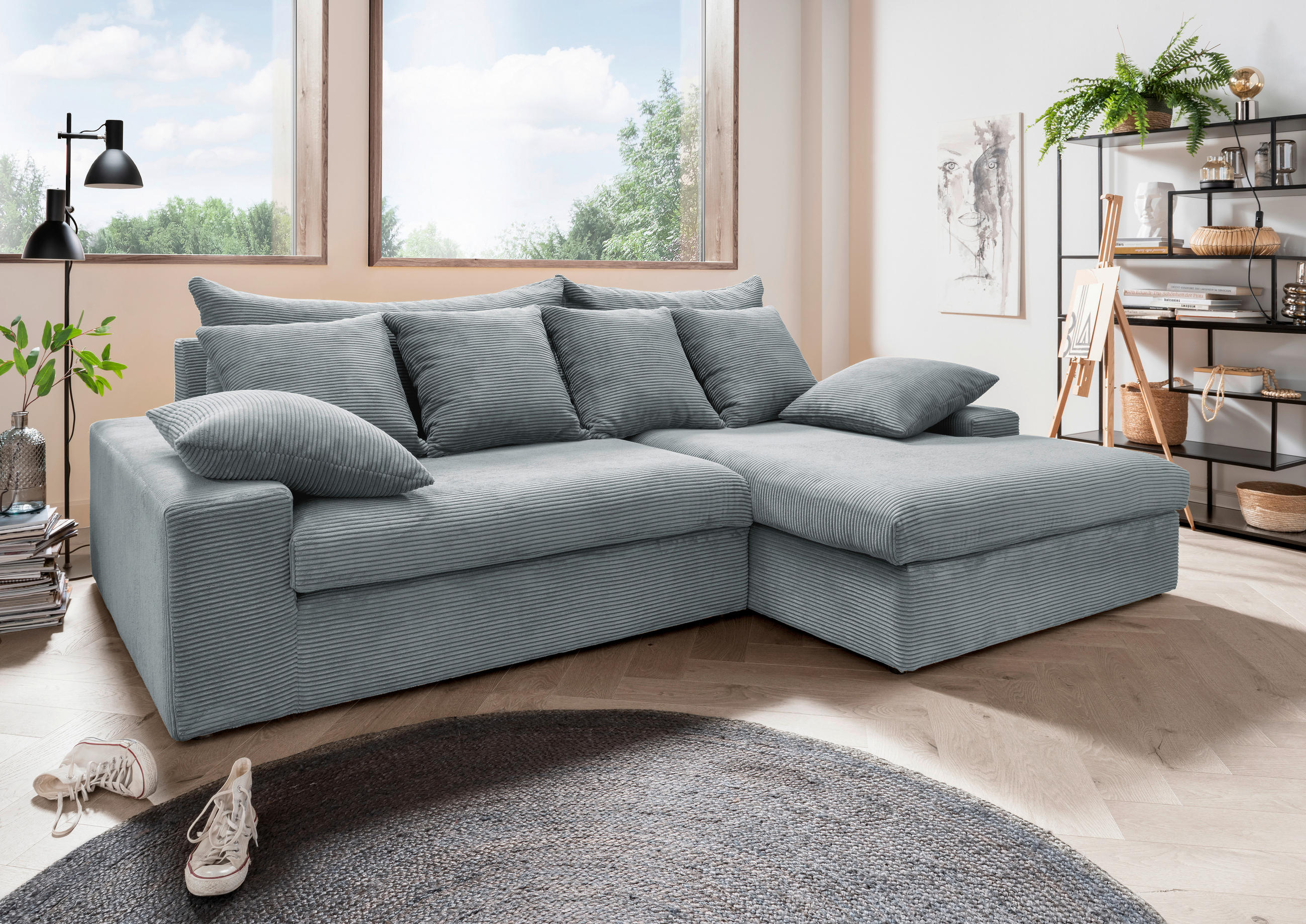 ECKSOFA in Cord Hellblau  - Schwarz/Hellblau, Modern, Kunststoff/Textil (278/200cm) - Livetastic