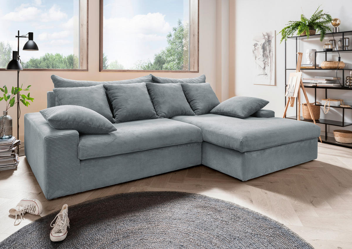 ECKSOFA in Cord Hellblau  - Schwarz/Hellblau, Modern, Kunststoff/Textil (278/200cm) - Livetastic
