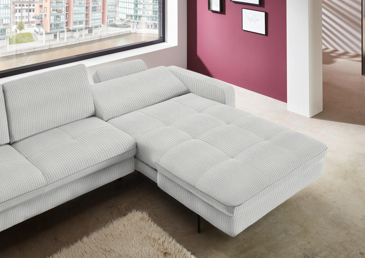 ECKSOFA in Cord Ecru  - Ecru/Schwarz, Design, Textil/Metall (302/178cm) - Beldomo Style