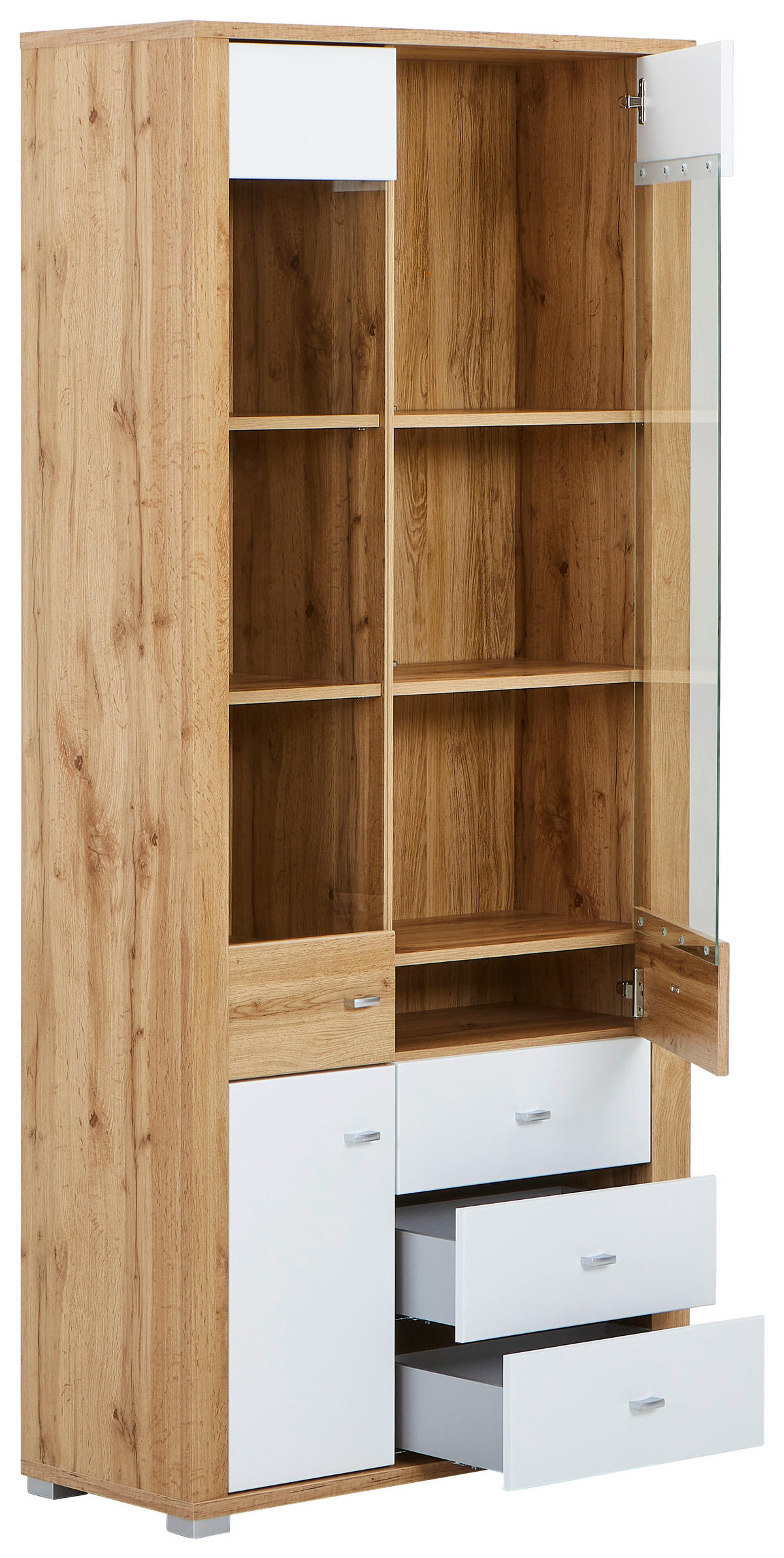 VITRINE in Weiß, Eichefarben  - Chromfarben/Eichefarben, KONVENTIONELL, Glas/Holzwerkstoff (86/193/38cm) - Ti'me