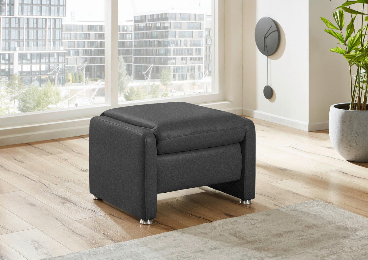HOCKER Textil Dunkelgrau  - Dunkelgrau/Alufarben, Konventionell, Textil/Metall (67/44/58cm) - Beldomo Comfort