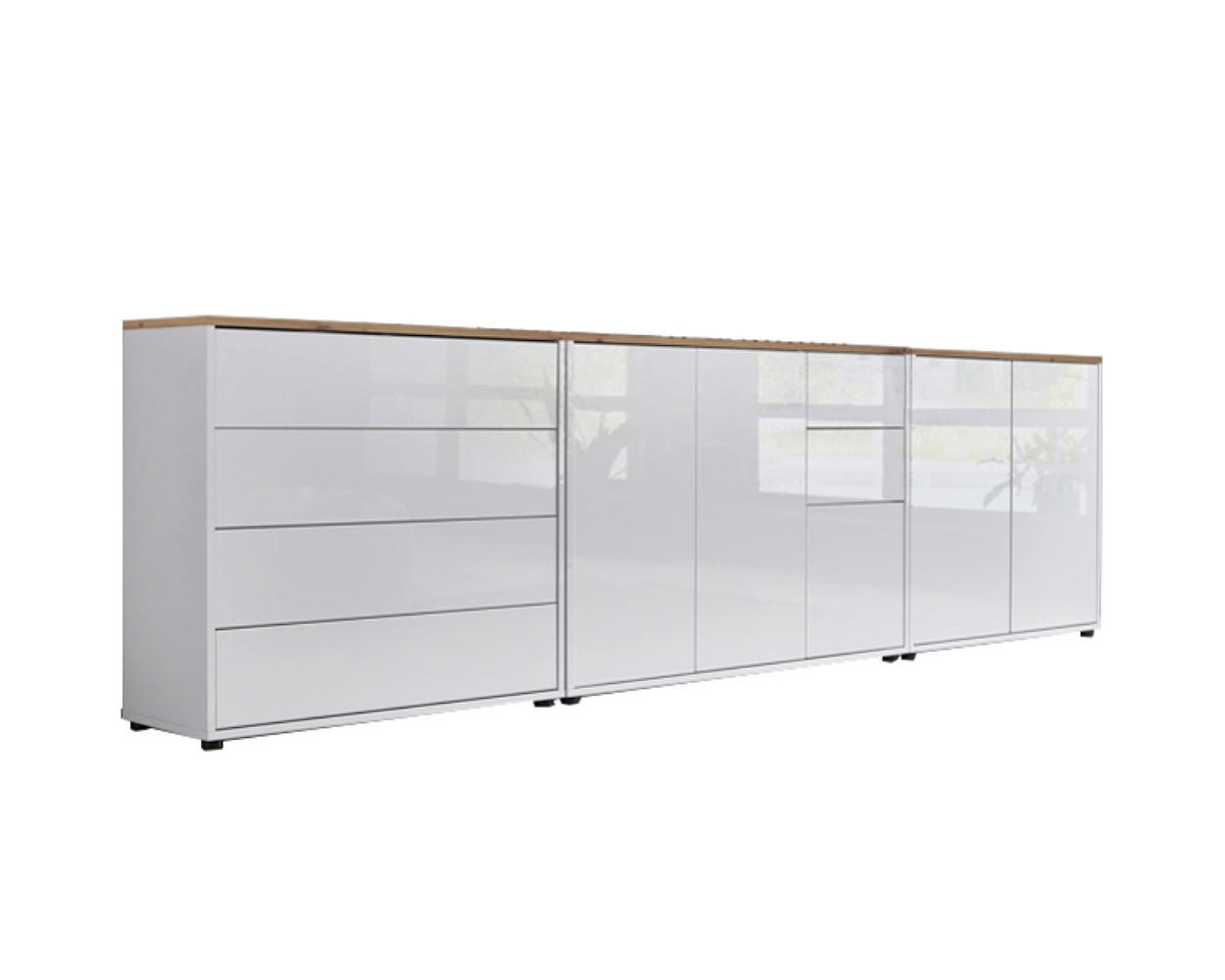 Mid.you Sideboard Mailand Set 7 Weiß, Eiche Artisan, Weiß Hochglanz 263.5x73x33 cm