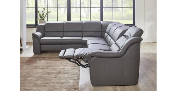 ECKSOFA Grau Echtleder - Chromfarben/Grau, KONVENTIONELL, Leder/Kunststoff (260/324cm) - Cantus