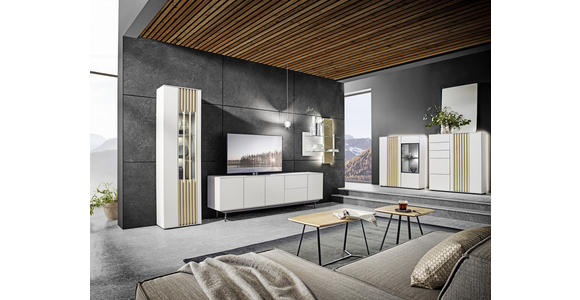 WOHNWAND 315/216/47 cm in Grau, Eichefarben - Eichefarben/Schwarz, Design, Glas/Holz (315/216/47cm) - Ambiente