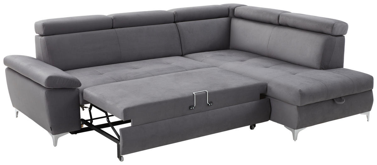 SEDEŽNA GARNITURA, mikrovlakna temno siva  - temno siva, Konvencionalno, kovina/tekstil (271/206cm) - Carryhome