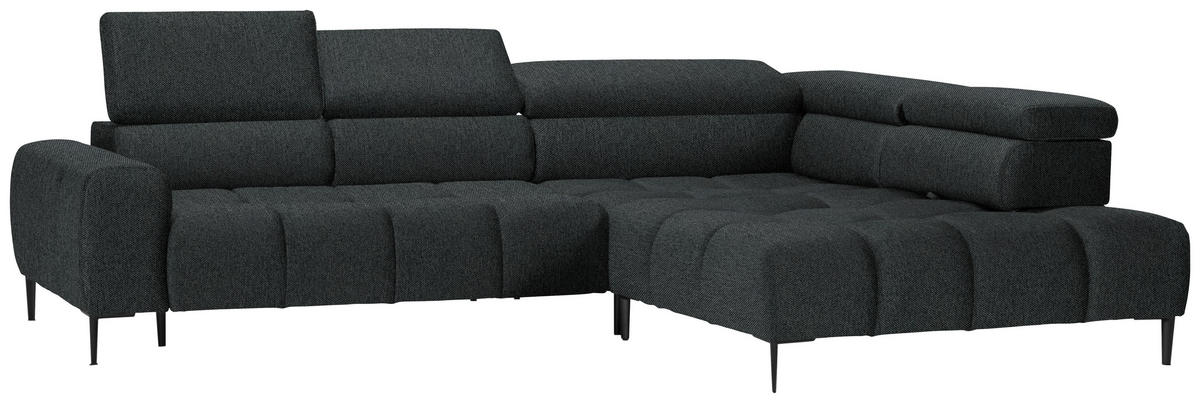 ECKSOFA Graphitfarben Webstoff  - Schwarz/Graphitfarben, Design, Textil/Metall (300/216cm) - Welnova