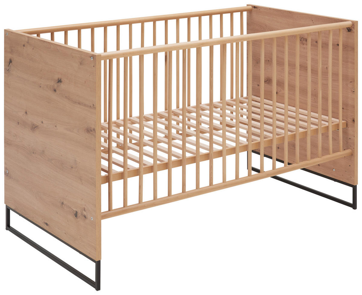 GITTERBETT Yunai 144,6/78/83,5 cm  - Eichefarben/Anthrazit, Trend, Holzwerkstoff/Metall (144,6/78/83,5cm) - My Baby Lou