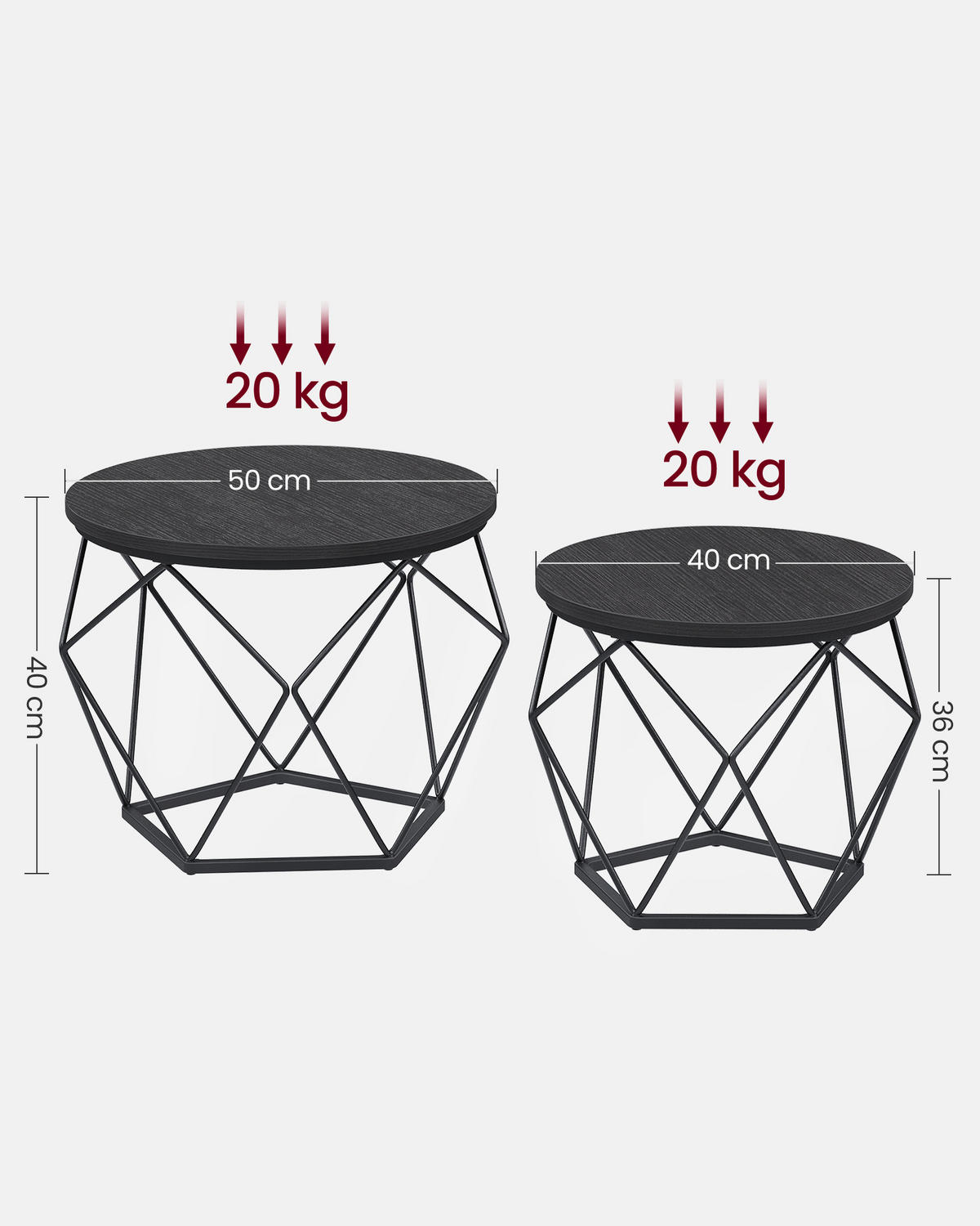 SADA KONFERENČNÍCH STOLKŮ, černá, kov, kompozitní dřevo, 50/50/40,6 cm - černá, Trend, kov/kompozitní dřevo (50/50/40,6cm) - MID.YOU
