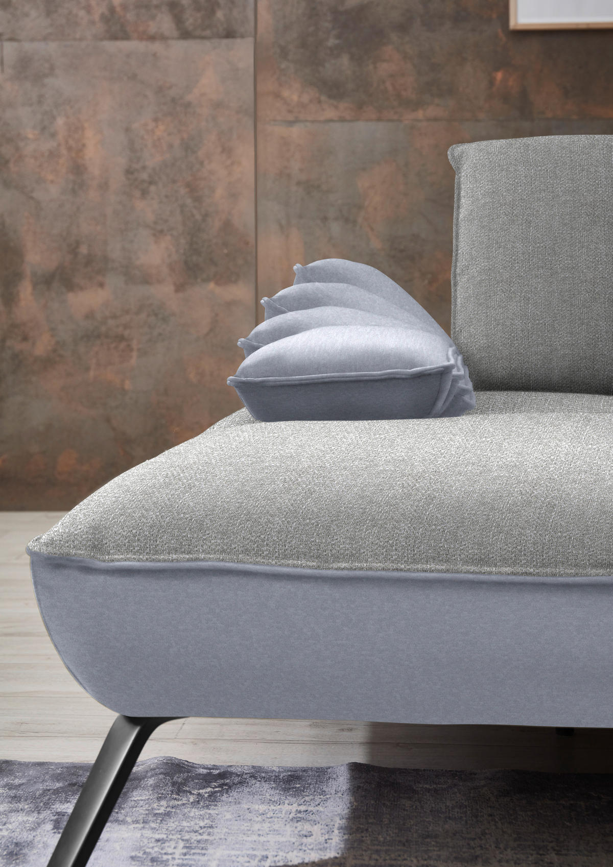 ECKSOFA in Flachgewebe Hellgrau  - Hellgrau/Schwarz, Design, Textil/Metall (191/301cm) - Moderano