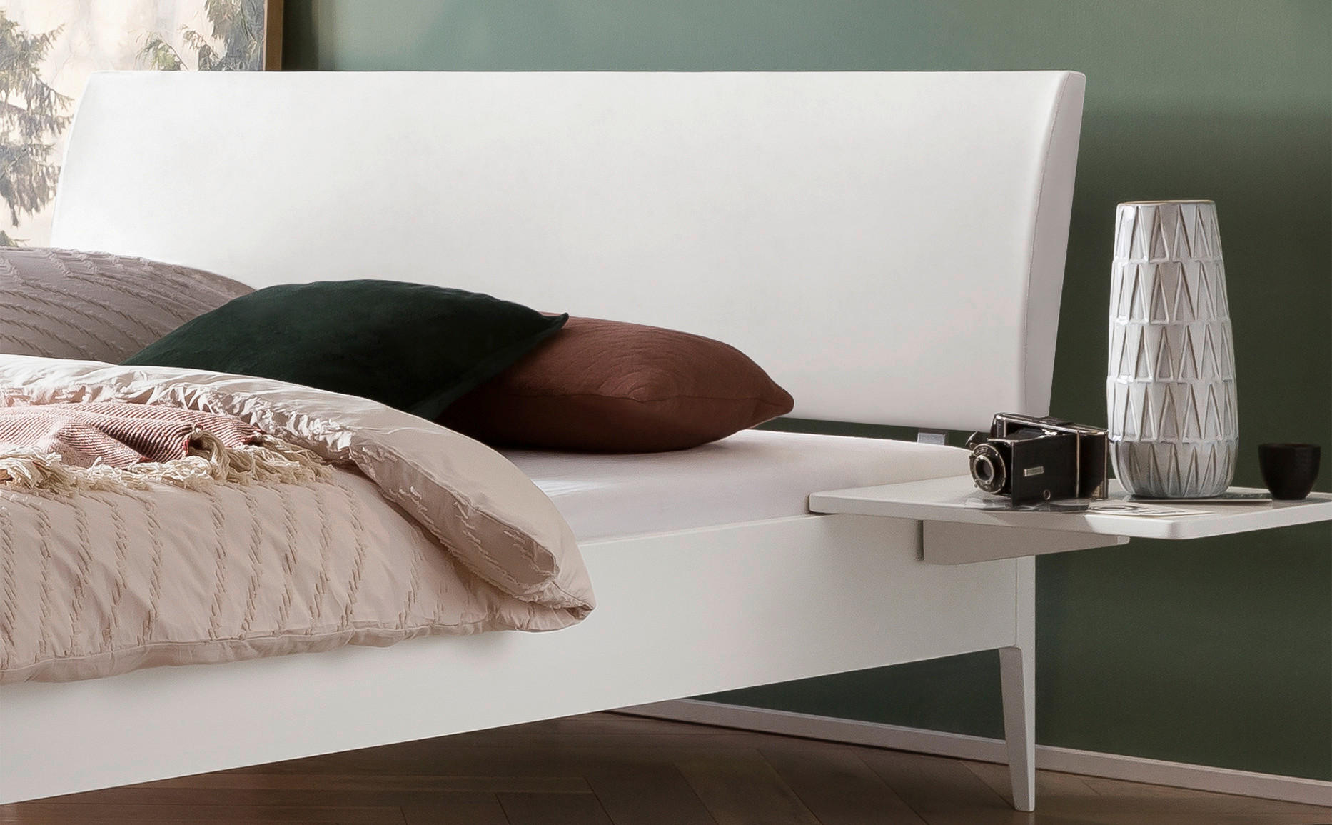 Thumbnail - Hasena Bett, Weiß, Höhe ca. 22 cm, 160x200 cm, gepolstertes Kopfteil, in verschiedenen Holzarten erhältlich, Größen erhä...