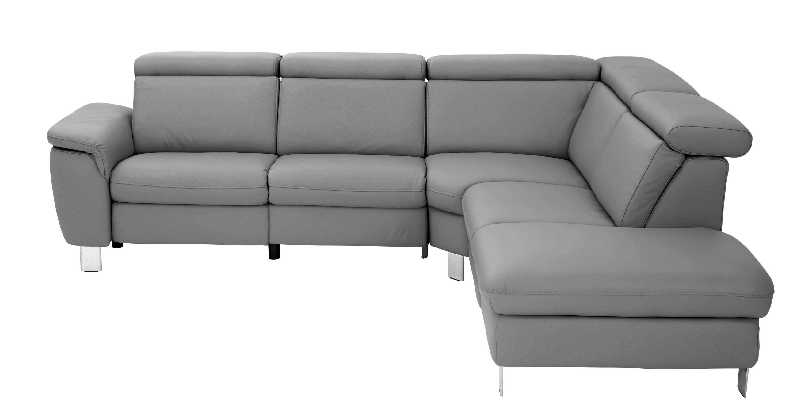 ECKSOFA in Echtleder Dunkelgrau  - Dunkelgrau/Alufarben, Design, Leder/Metall (271/239cm) - Cantus