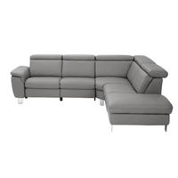ECKSOFA in Echtleder Dunkelgrau  - Dunkelgrau/Alufarben, Design, Leder/Metall (271/239cm) - Cantus