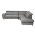 ECKSOFA in Echtleder Dunkelgrau  - Dunkelgrau/Alufarben, Design, Leder/Metall (271/242cm) - Cantus