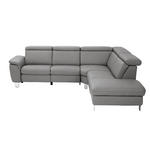 ECKSOFA in Echtleder Dunkelgrau  - Dunkelgrau/Alufarben, Design, Leder/Metall (271/242cm) - Cantus