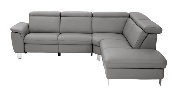 ECKSOFA in Echtleder Dunkelgrau  - Dunkelgrau/Alufarben, Design, Leder/Metall (271/242cm) - Cantus