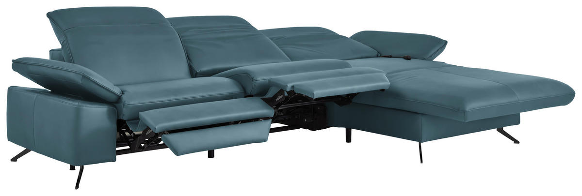 ECKSOFA  Echtleder Blau  - Blau/Schwarz, Design, Leder/Metall (307/169cm) - Beldomo Premium