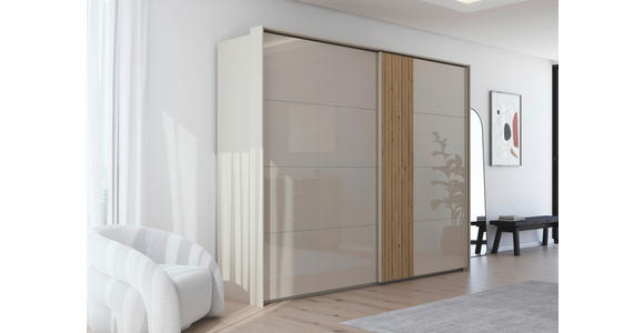 SCHWEBETÜRENSCHRANK 262/223/68 cm 2-türig Eichefarben, Champagner - Champagner/Eichefarben, Design, Glas/Holzwerkstoff (262/223/68cm) - Novel