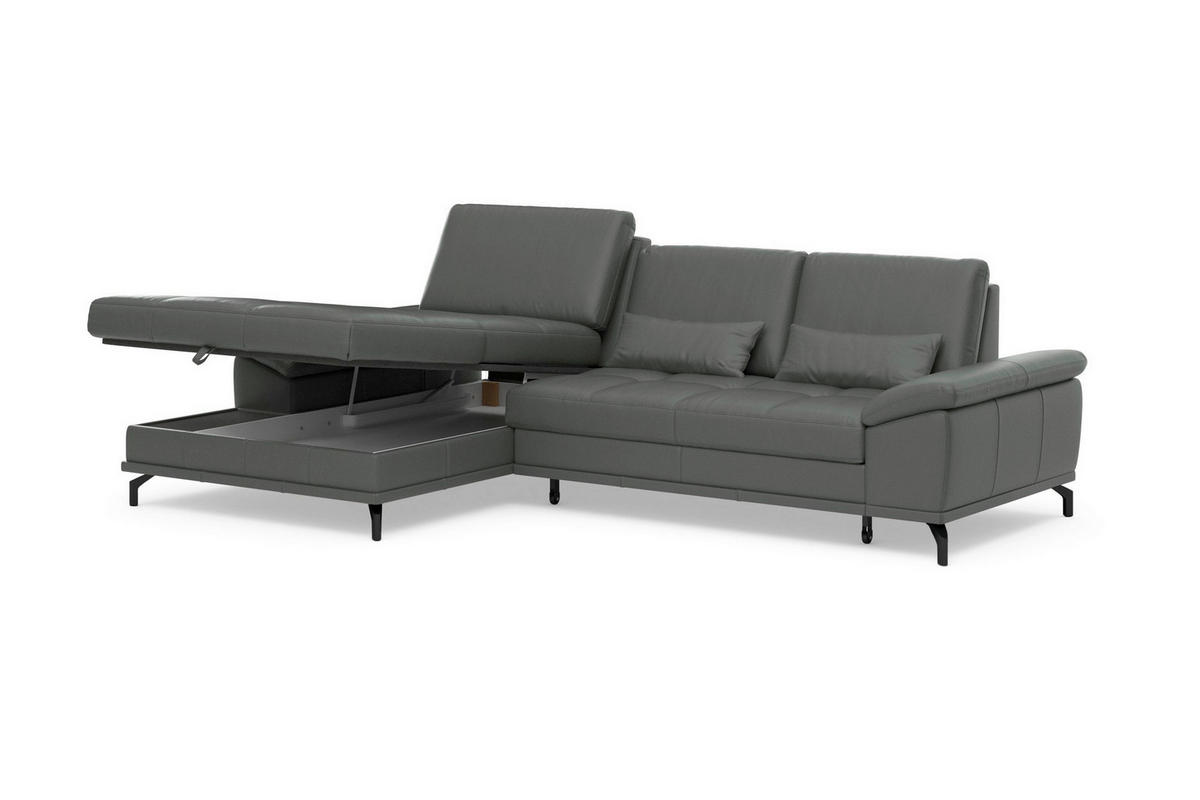 ROHOVÁ SEDAČKA, kůže, antracitová - černá/antracitová, Basics, kov/kůže (176/301cm) - Sit & More