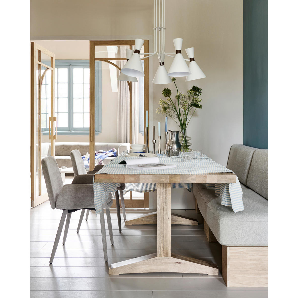 SITZBANK 110/84/67 cm Bouclé Eichefarben, Beige Eiche massiv  - Eichefarben/Beige, MODERN, Holz/Textil (110/84/67cm) - Livetastic