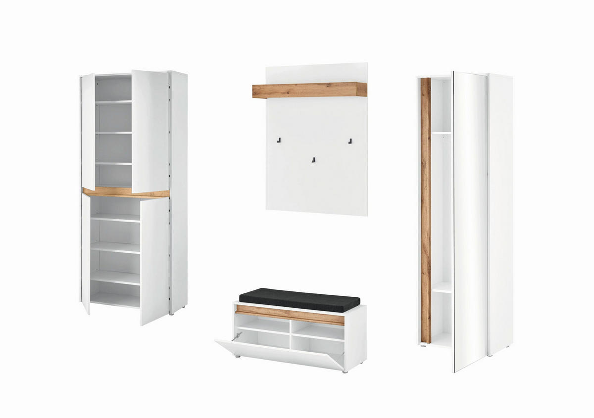 GARDEROBE 5-teilig  in 255/200/40 cm  - Eiche Wotan/Weiß, Design, Glas/Holzwerkstoff (255/200/40cm) - Modante