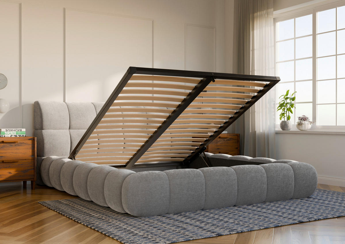 POLSTERBETT 180/200 cm,  in Taupe, Lattenrost, Bettkasten,  - Taupe/Schwarz, Design, Holz/Textil (180/200cm) - Chameo