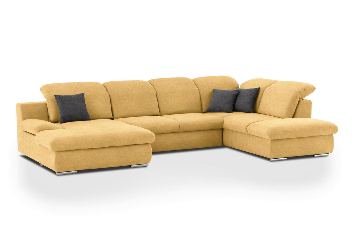 WOHNLANDSCHAFT in Chenille Gelb  - Chromfarben/Gelb, Design, Textil/Metall (165/353/212cm) - Livetastic