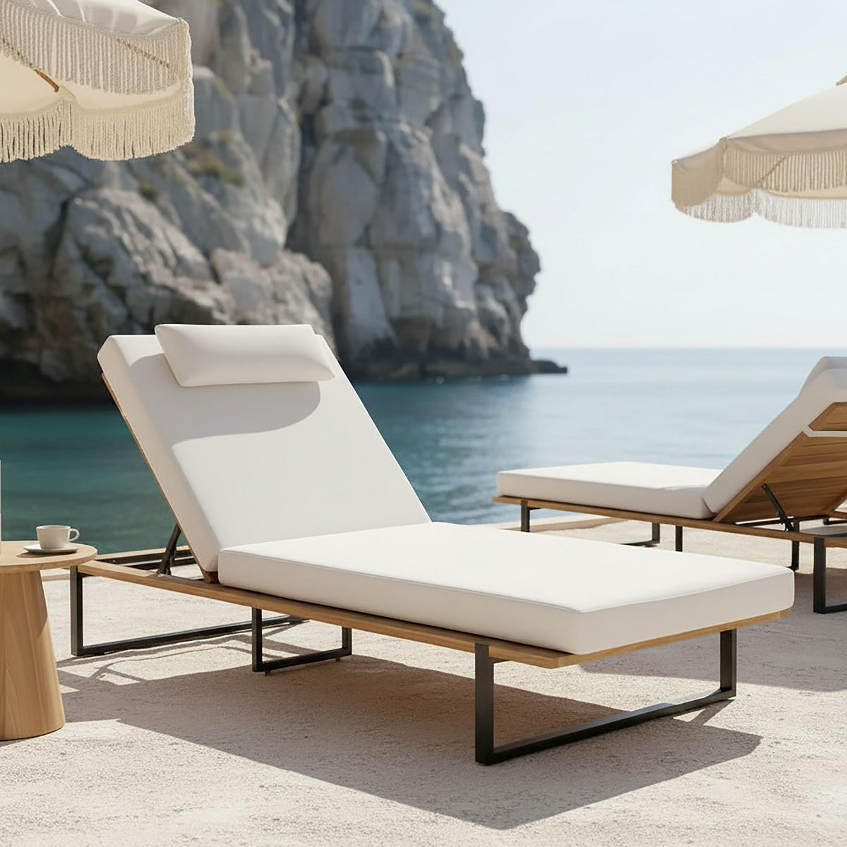 BAŠTENSKA LEŽALJKA  krem, crna, boja akacije   - boja akacije/crna, Moderno, drvo/metal (220/90/95cm) - Bessagi Garden