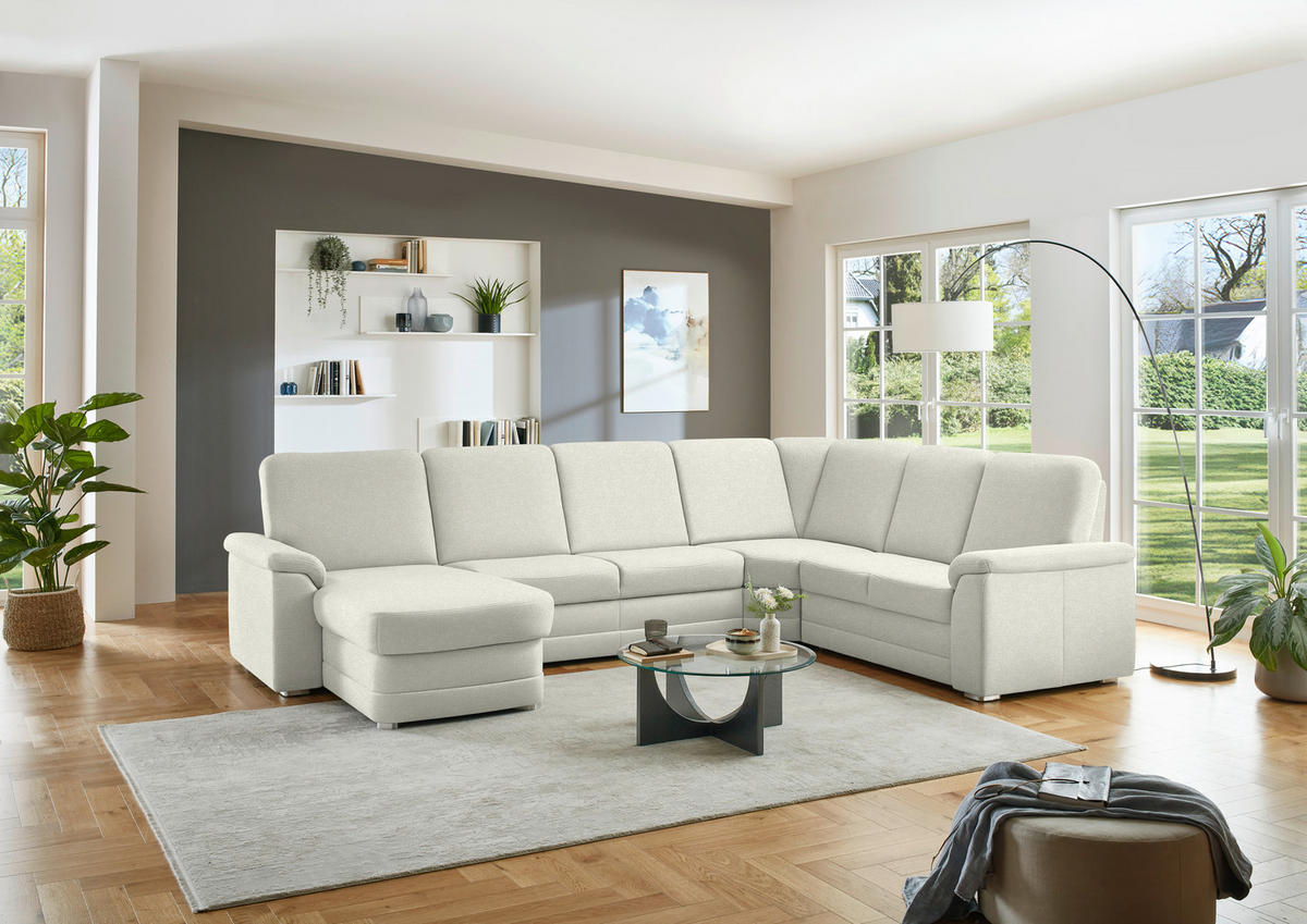 WOHNLANDSCHAFT  in Chenille Creme  - Creme/Alufarben, KONVENTIONELL, Holz/Textil (160/329/235cm) - Beldomo Comfort