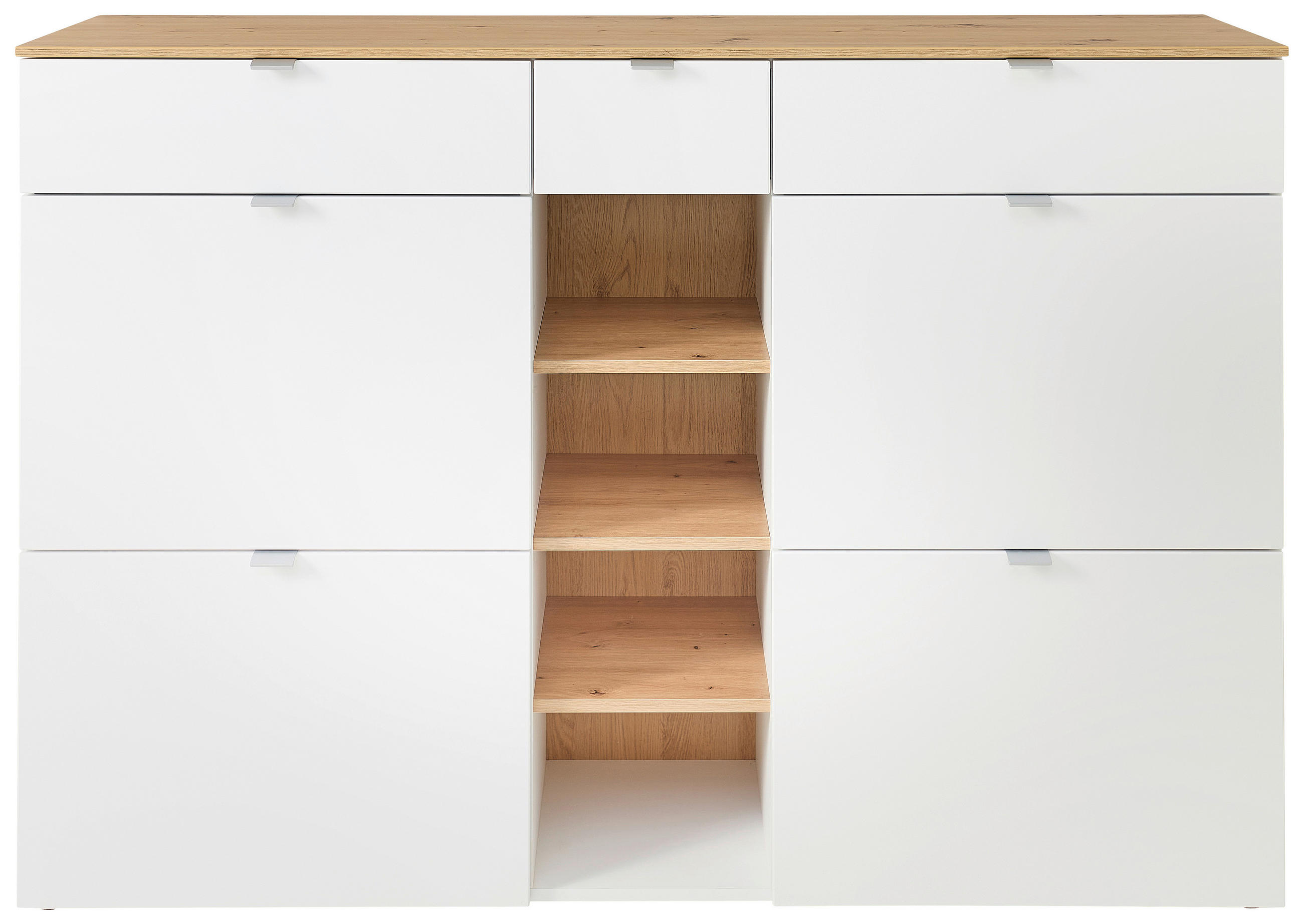 SCHUHSCHRANK Weiß, Eiche Artisan  - Silberfarben/Schwarz, Design, Holzwerkstoff/Kunststoff (148/103/38cm)