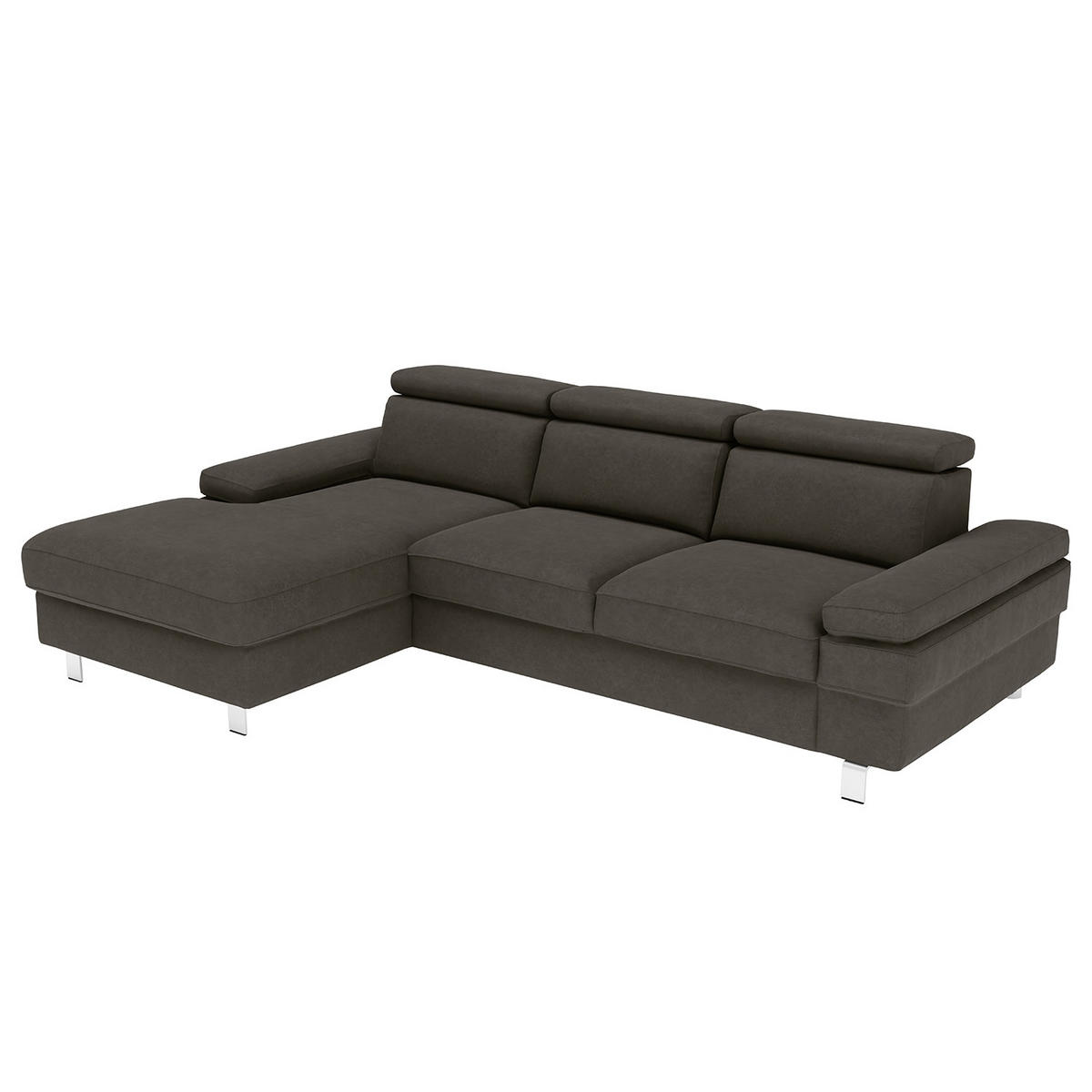ECKSOFA in Mikrofaser Anthrazit  - Anthrazit/Silberfarben, Konventionell, Textil/Metall (259/82/182cm) - Trendmanufaktur
