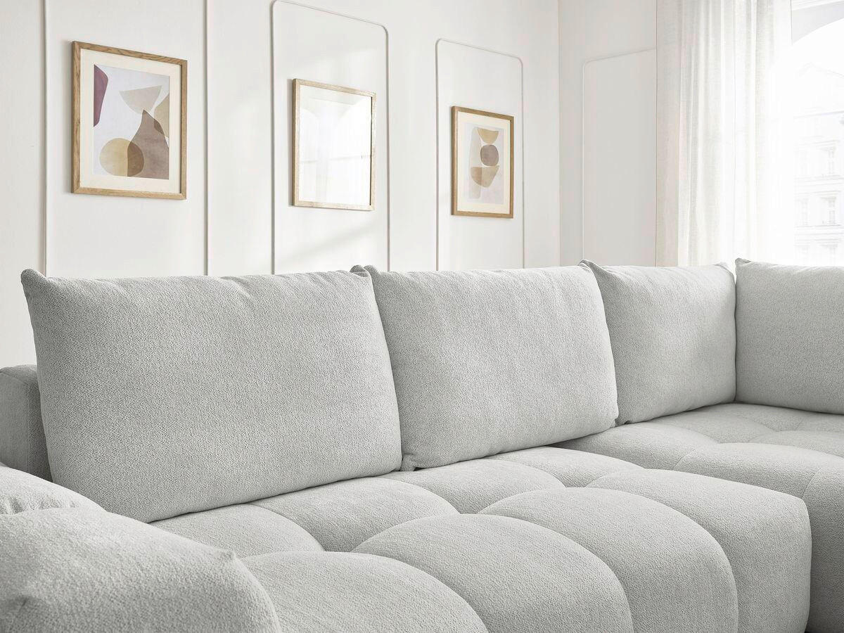 ECKSCHLAFSOFA EVEREST  mit Rücken echt, Armteil links, Armteil rechts Flachgewebe Hellgrau  - Hellgrau/Schwarz, MODERN, Kunststoff/Textil (320/212cm)