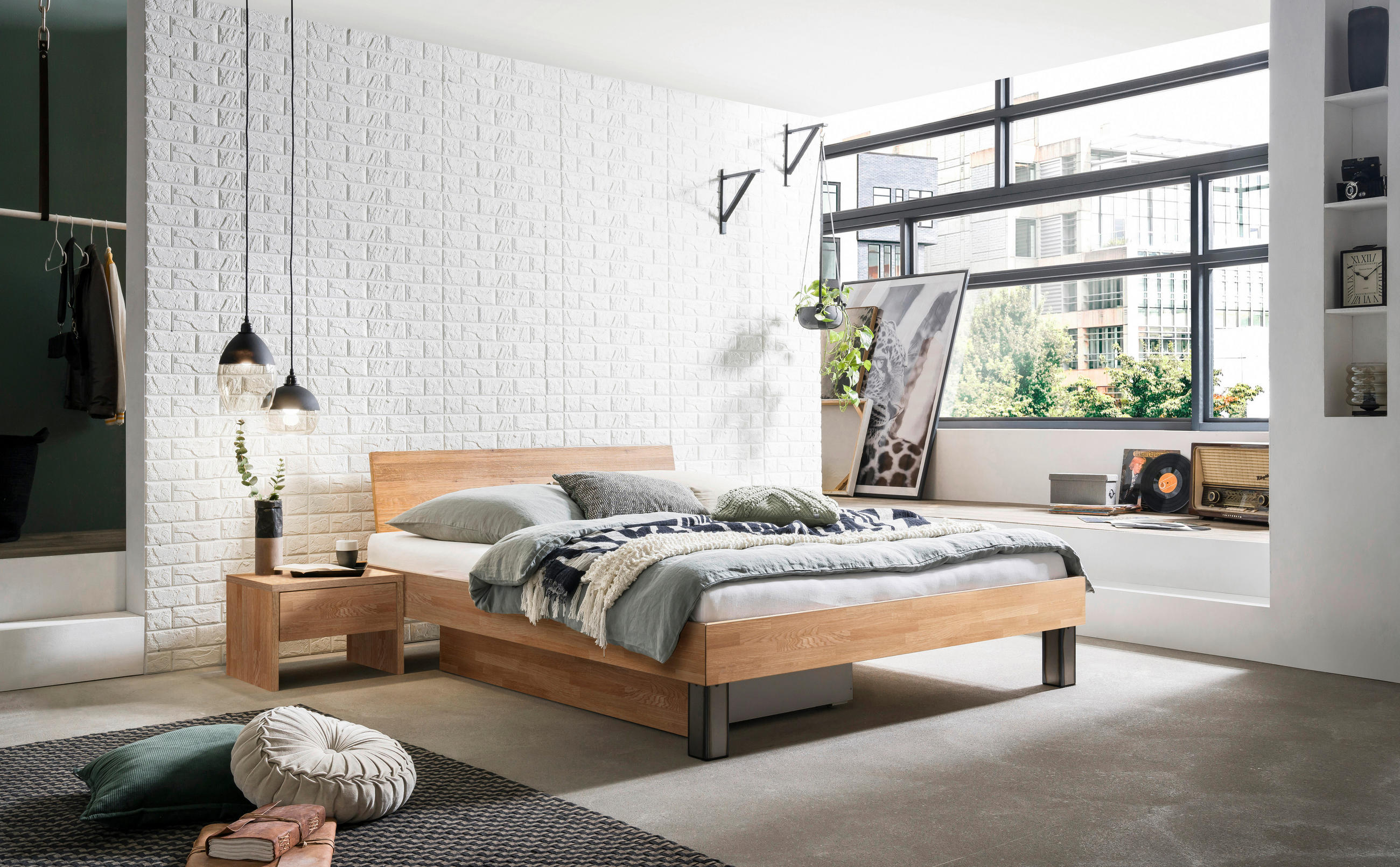 BETT 200/200 cm  in Eiche Bianco  - Eiche Bianco/Eichefarben, Natur, Holz/Metall (200/200cm) - Hasena