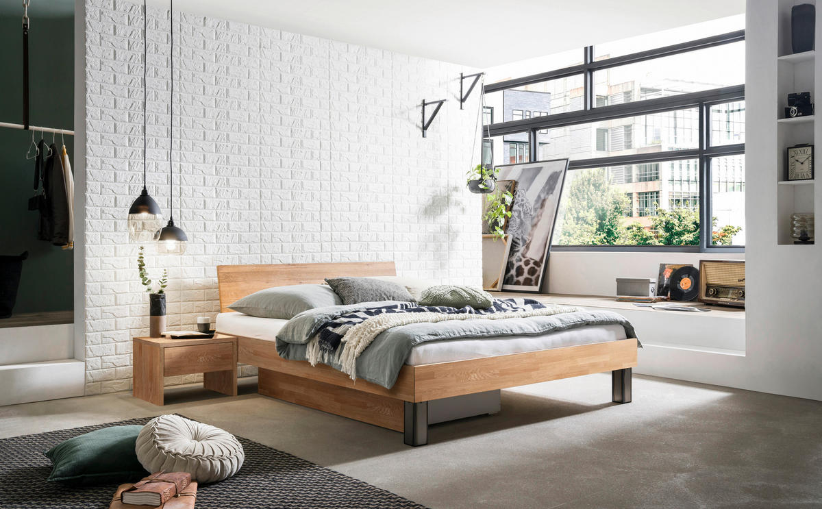 BETT 200/200 cm  in Eiche Bianco  - Eiche Bianco/Eichefarben, Natur, Holz/Metall (200/200cm) - Hasena