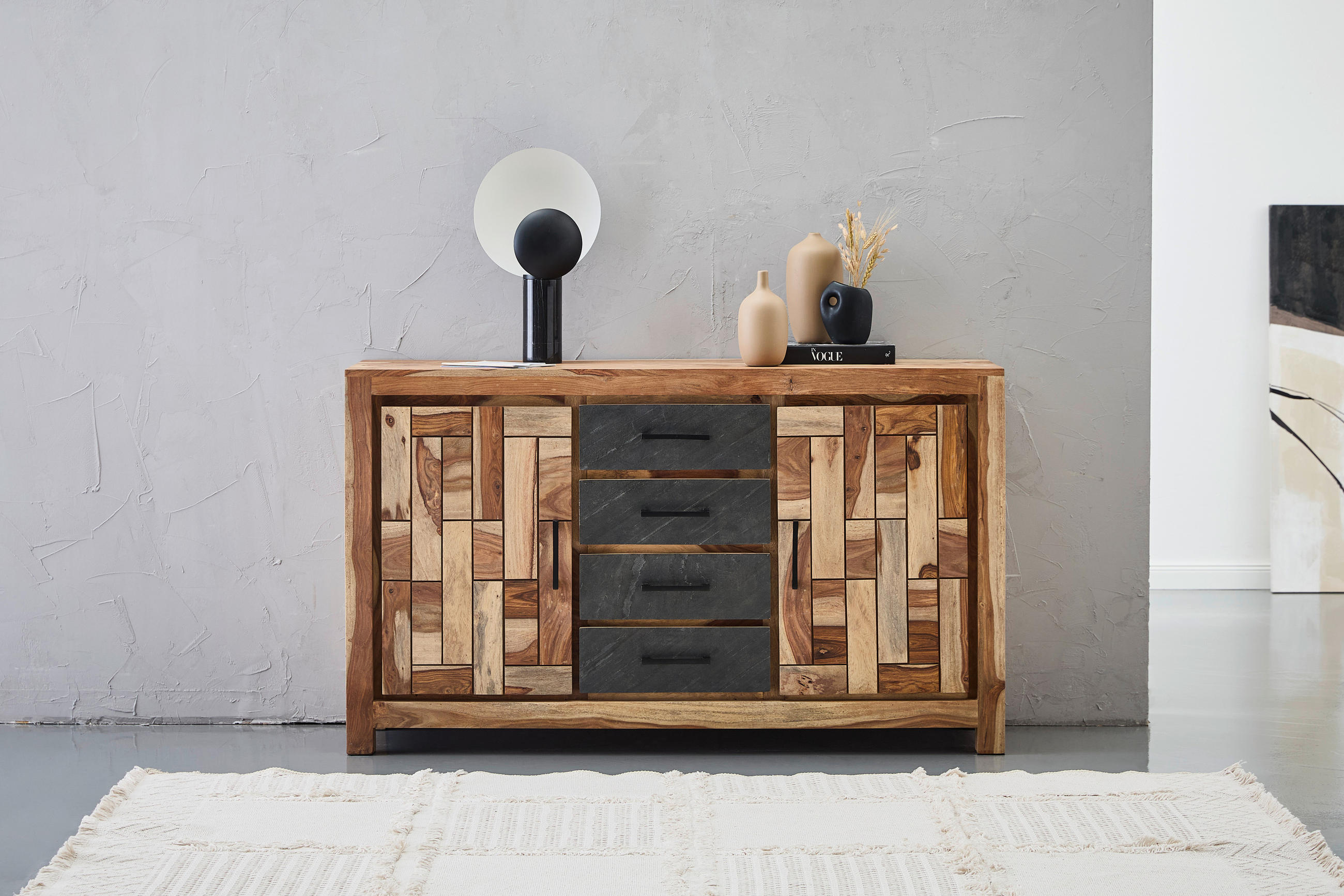 SIDEBOARD 145/85/40 cm  in Grau, Naturfarben  - Schwarz/Naturfarben, Natur, Holz/Metall (145/85/40cm) - Livetastic