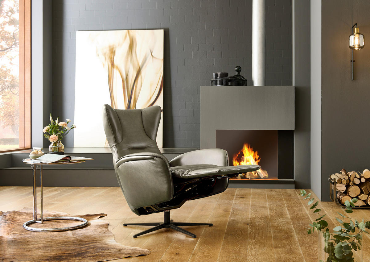 RELAXSESSEL Leder Graugrün  - Schwarz/Graugrün, Design, Leder/Metall (75/106/86cm) - Valdera
