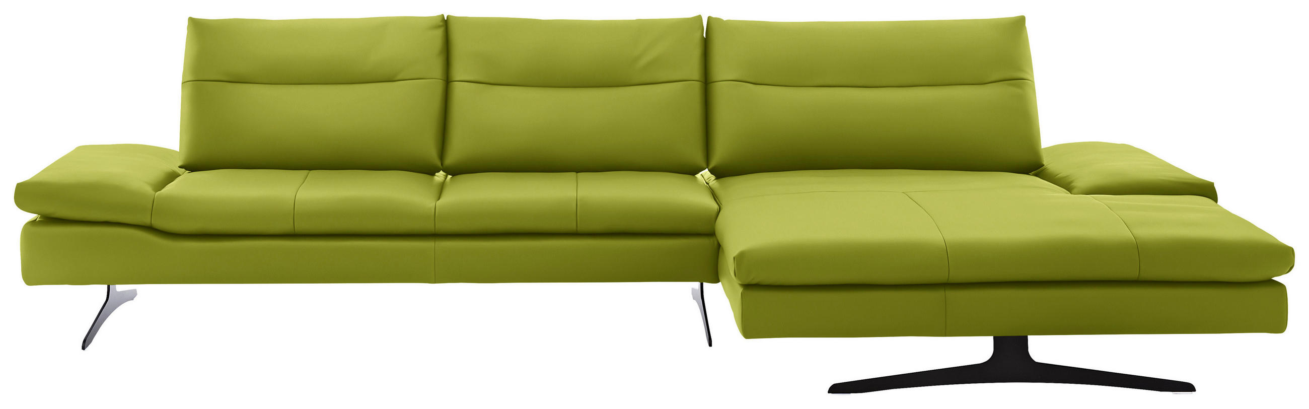 ECKSOFA in Echtleder Limette  - Limette/Schwarz, Modern, Leder/Metall (342/158cm) - Chilliano