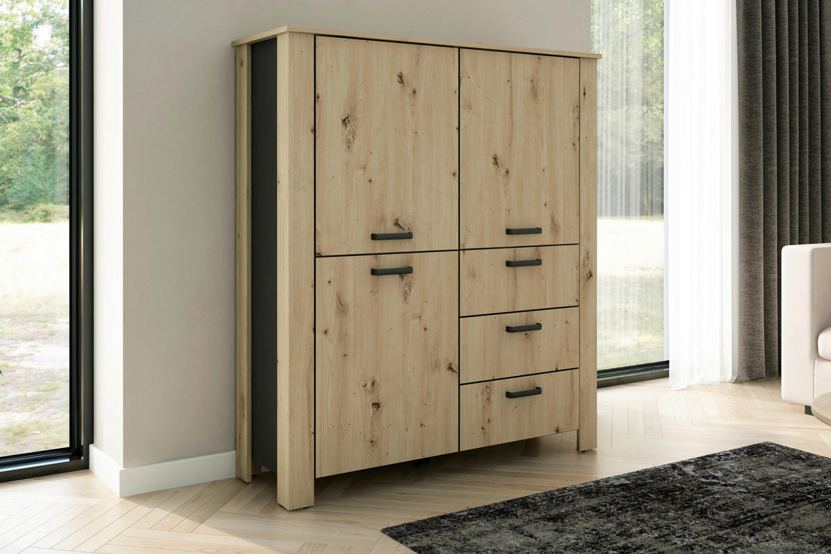 HIGHBOARD  in 120/137/40 cm  - Schwarz/Eiche Artisan, Design, Holzwerkstoff/Kunststoff (120/137/40cm) - MID.YOU