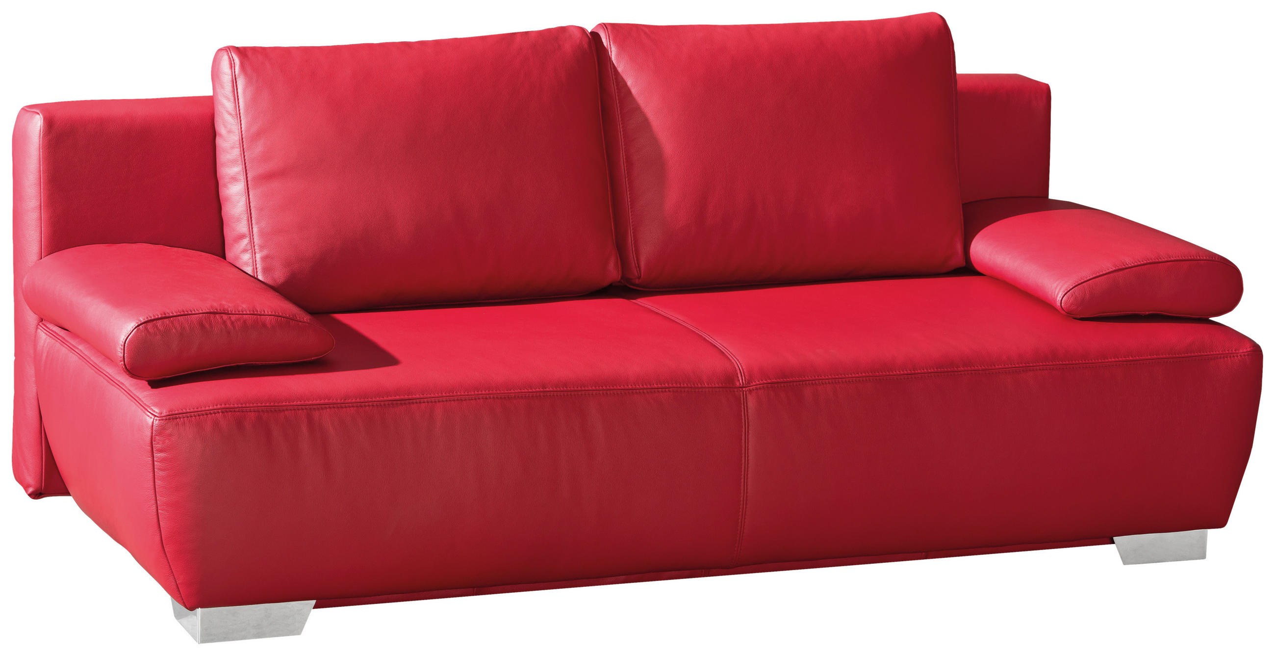 SCHLAFSOFA Rot Echtleder  - Chromfarben/Rot, KONVENTIONELL, Leder/Metall (195/85/90cm) - Livetastic
