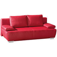 SCHLAFSOFA Rot Echtleder  - Chromfarben/Rot, KONVENTIONELL, Leder/Metall (195/85/90cm) - Livetastic