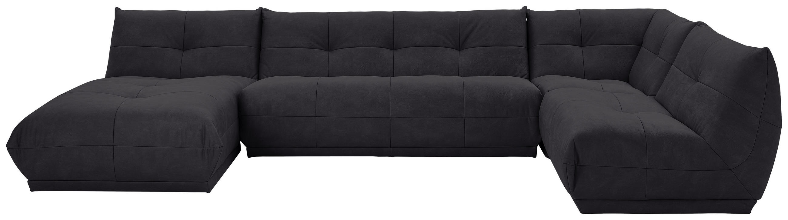 WOHNLANDSCHAFT Schwarz Lederlook  - Schwarz, Trend, Textil (185/390/210cm) - Livetastic
