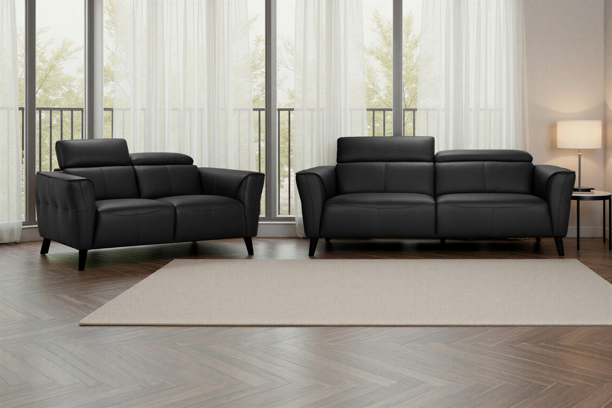 3-SITZER-SOFA  in Echtleder Schwarz   - Schwarz, KONVENTIONELL, Leder/Holz (212/92,5/96,5cm) - MID.YOU