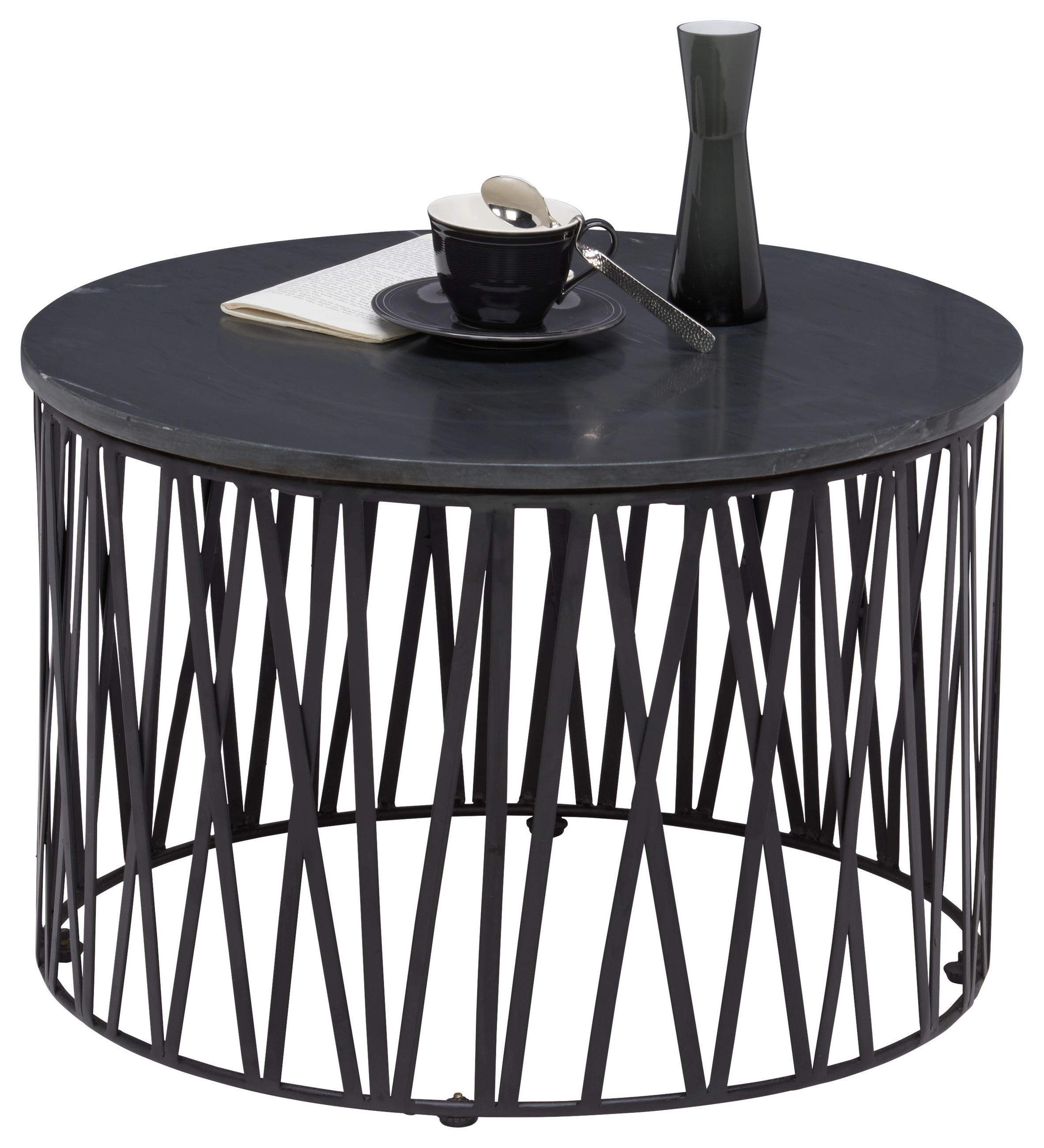 COUCHTISCH Metall, Stein 60/60/40 cm  - Schwarz, Design, Stein/Metall (60/60/40cm)