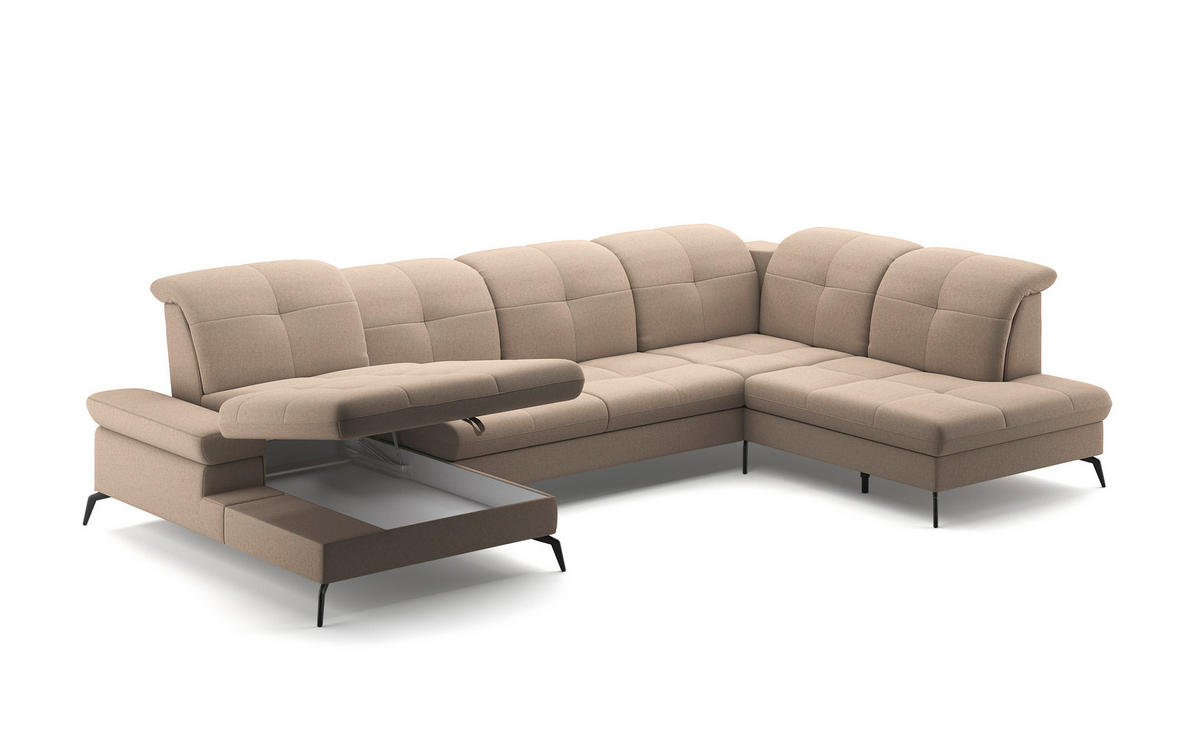 WOHNLANDSCHAFT in Flachgewebe Taupe  - Taupe/Schwarz, Konventionell, Textil/Metall (185/357/231cm) - Sit & More