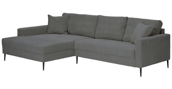 ECKSOFA Grau Cord Zierkissen, Rückenkissen, Rücken echt  - Schwarz/Grau, KONVENTIONELL, Textil/Metall (173/276cm) - Carryhome
