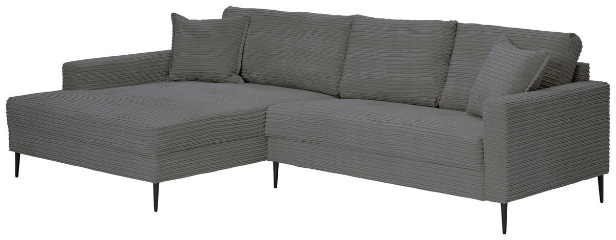 ECKSOFA Grau Cord  - Schwarz/Grau, KONVENTIONELL, Textil/Metall (173/276cm) - Carryhome
