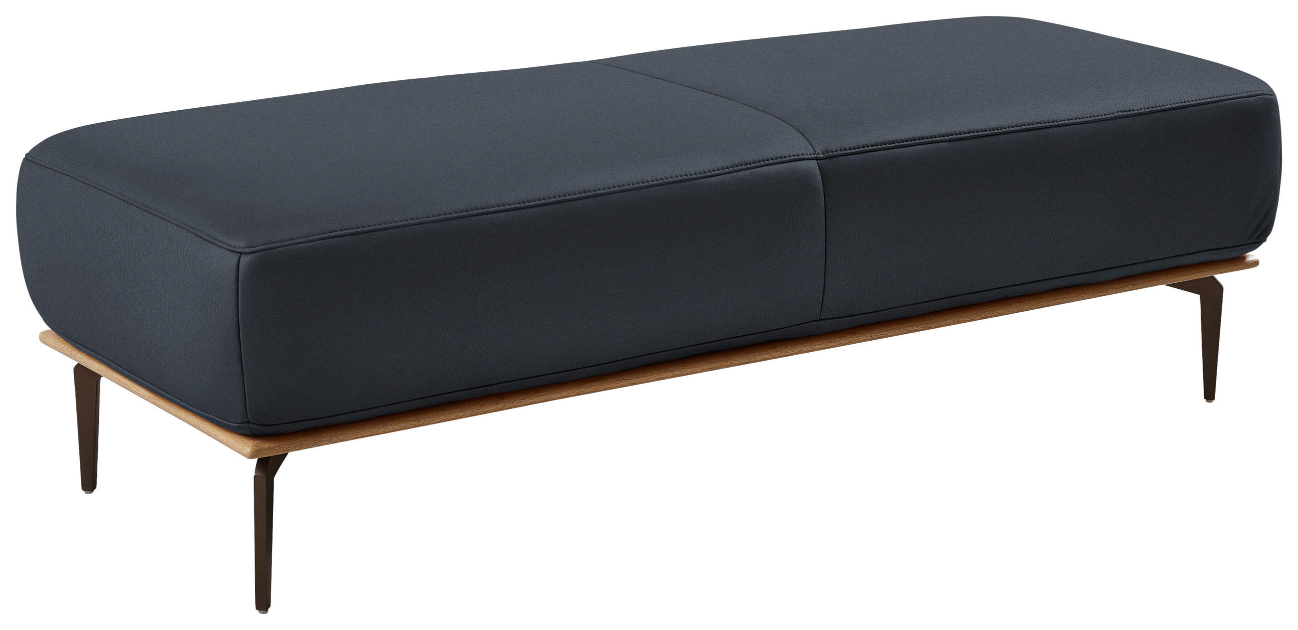 HOCKER in Holz, Leder Dunkelblau  - Bronzefarben/Dunkelblau, Design, Leder/Holz (151/44/61cm) - Valnatura